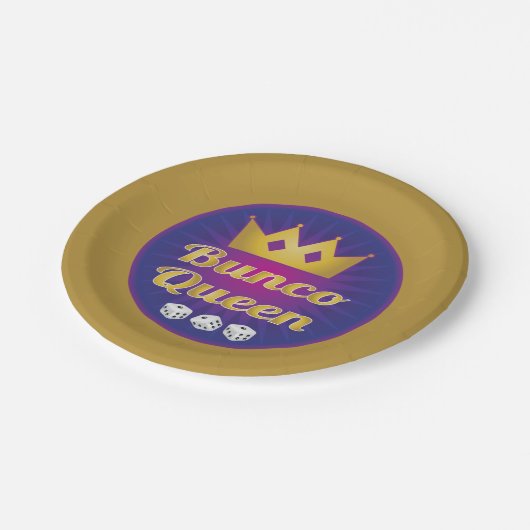 Bunco Queen Crown en Dice Papieren Bordje (Gekanteld)