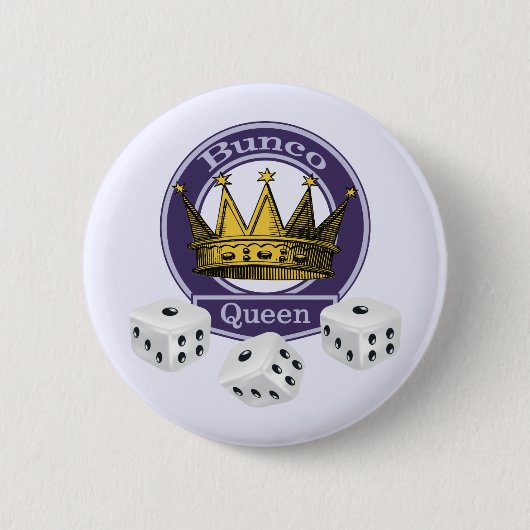 Bunco Queen Crown en Dice Ronde Button 5,7 Cm (Voorkant)