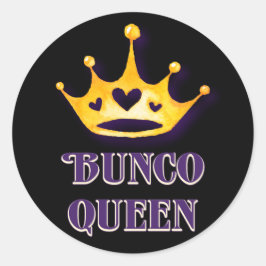 Bunco Queen Crown Party Paarse Zwart Ronde Sticker