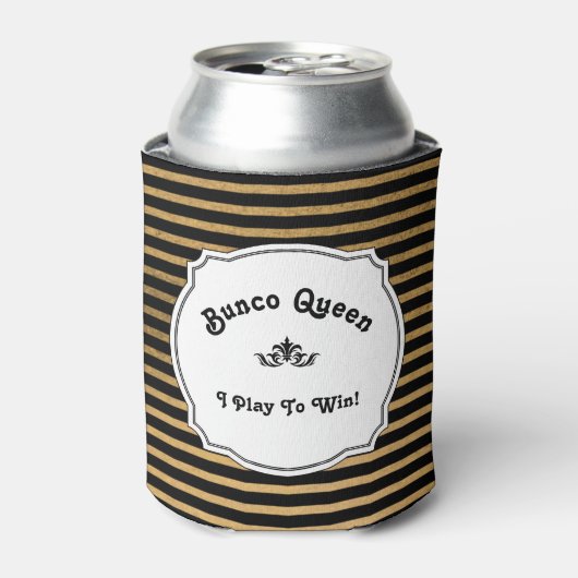 Bunco Queen speelt voor Black Gold Stripe Modern Blikjeskoeler (Blikje Voorkant)