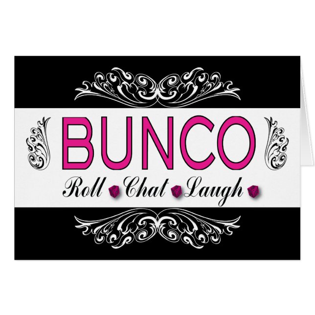 Bunco, Roll, Chat, Laugh in Pink, Black en White (Voorkant Horizontaal)