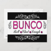 Bunco, Roll, Chat, Laugh in Pink, Black en White Briefkaart (Voorkant / Achterkant)