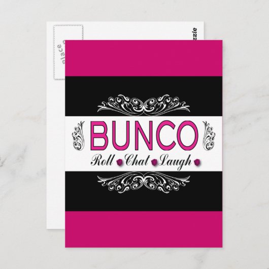 Bunco, Roll, Chat, Laugh in Pink, Black en White Briefkaart (Voorkant / Achterkant)