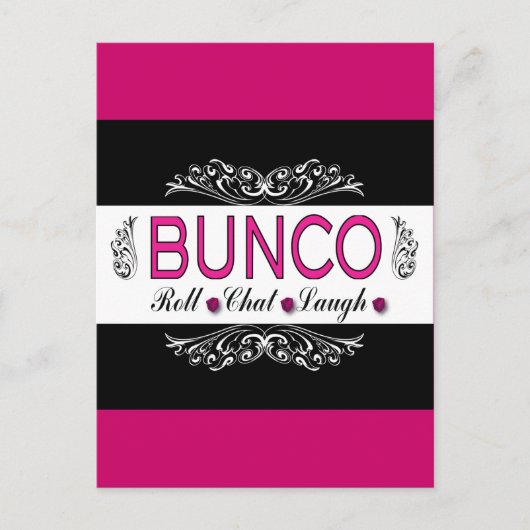 Bunco, Roll, Chat, Laugh in Pink, Black en White Briefkaart (Voorkant)