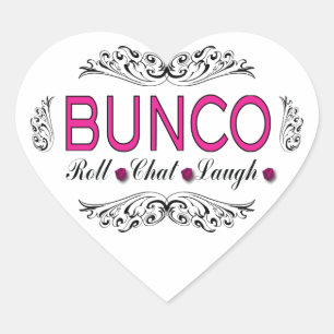 Bunco, Roll, Chat, Laugh in Pink, Black en White Hart Sticker