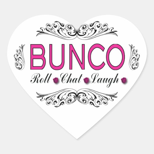 Bunco, Roll, Chat, Laugh in Pink, Black en White Hart Sticker (Voorkant)