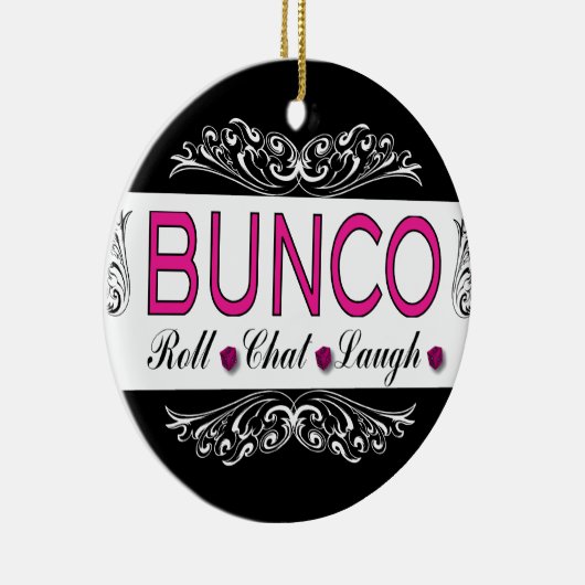 Bunco, Roll, Chat, Laugh in Pink, Black en White Keramisch Ornament (Rechts)