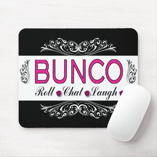 Bunco, Roll, Chat, Laugh in Pink, Black en White Muismat (Met muis)