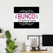 Bunco, Roll, Chat, Laugh in Pink, Black en White Poster (Thuiskantoor)