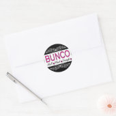 Bunco, Roll, Chat, Laugh in Pink, Black en White Ronde Sticker (Envelop)