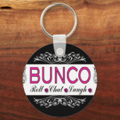 Bunco, Roll, Chat, Laugh in Pink, Black en White Sleutelhanger (Voorkant)