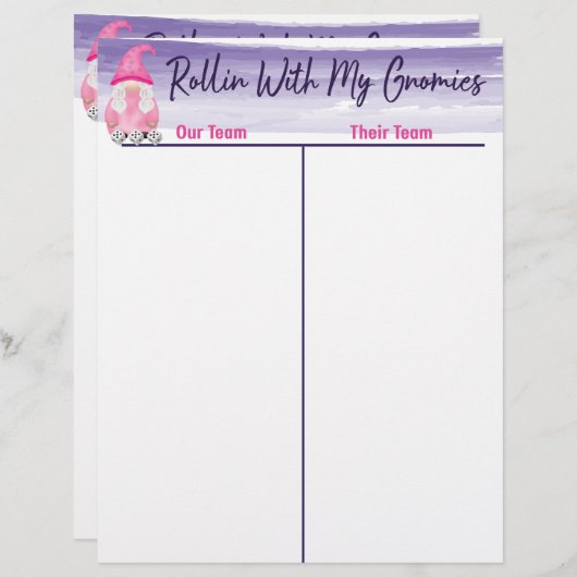 Bunco Schattige Gnome Dice Tally Score Sheet (Voorkant / Achterkant)