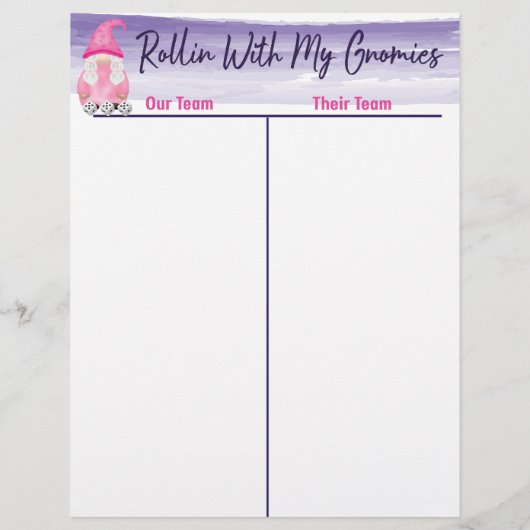 Bunco Schattige Gnome Dice Tally Score Sheet (Achterkant)