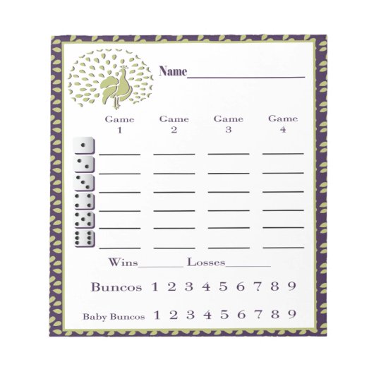 bunco score - bunco score sheet - peace ock notitieblok (Voorkant)