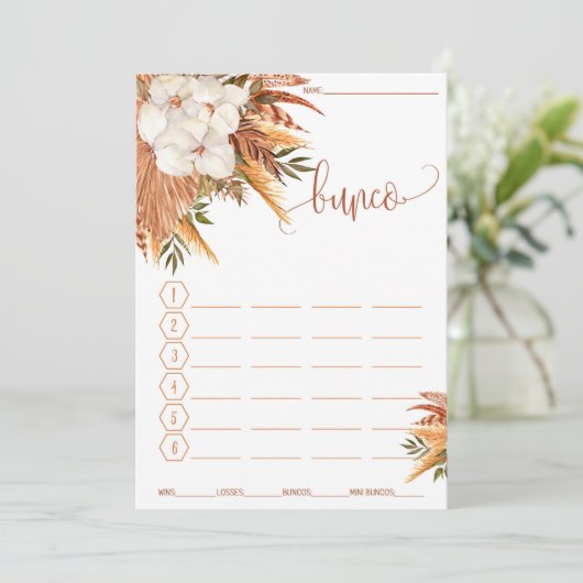 Bunco Score Card Fall Floral Pampas Grass Menu (Staand voorkant)