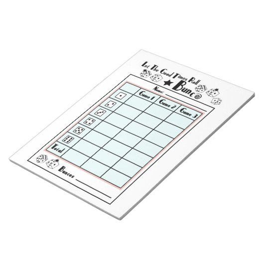 Bunco Score Kaart Notitieblok (Schuin)