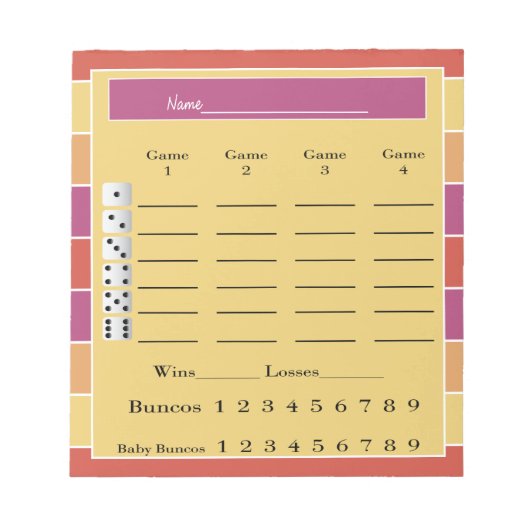bunco score pad - kleurrijke strepen notitieblok (Voorkant)