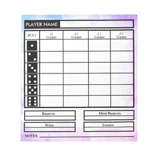 Bunco Score Pad Notitieblok (Voorkant)