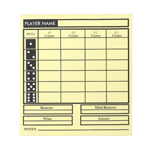 Bunco Score Pad Notitieblok (Voorkant)