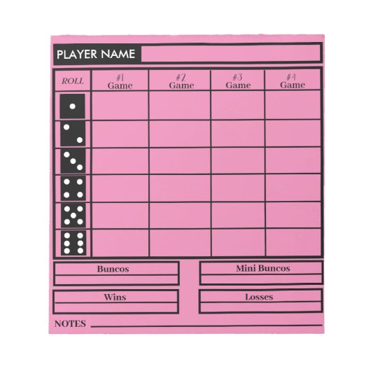 Bunco Score Pad Notitieblok (Voorkant)