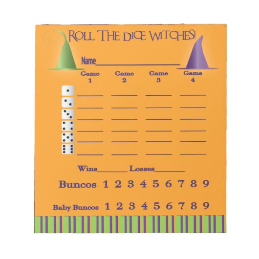 Bunco Score Pad October Theme Witch Halloween Notitieblok (Voorkant)