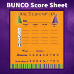 Bunco Score Pad October Theme Witch Halloween Notitieblok<br><div class="desc">Hier is een aantrekkelijke Halloween Geïnspireerde Bunco Score Pad die je kunt gebruiken bij je volgende Bunco-evenement. Bevat tekst die "Roll the Dice Witches" en twee heksen petten leest. Voeg wat plezier toe aan je Halloween Bunco Party. De eigenschappen gemakkelijk om tekst te lezen, omvatten Baby Buncos, Bunco, WIns en...</div>