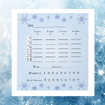 bunco score pad - sneeuwvlokken notitieblok<br><div class="desc">Voeg wat feestelijkheid toe aan uw bunco-evenement met deze kleurrijke blauwe sneeuwvlokken met de bunco-pads. Voeg je groepsnaam toe. Deze zijn zeker om een klap bij uw volgende gebeurtenis te maken Bunco.</div>