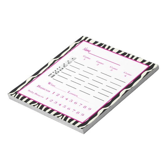 bunco score pad - zebra ontwerp notitieblok (Linkerzijde)