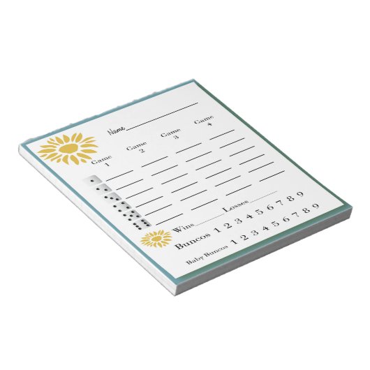 bunco score pad - zonnebloemen notitieblok (Schuin)