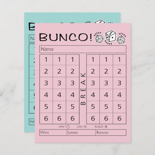Bunco Score Sheet - Individuele Tally voor Dice Ga (Voorkant / Achterkant)