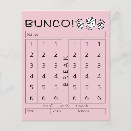 Bunco Score Sheet - Individuele Tally voor Dice Ga (Voorkant)