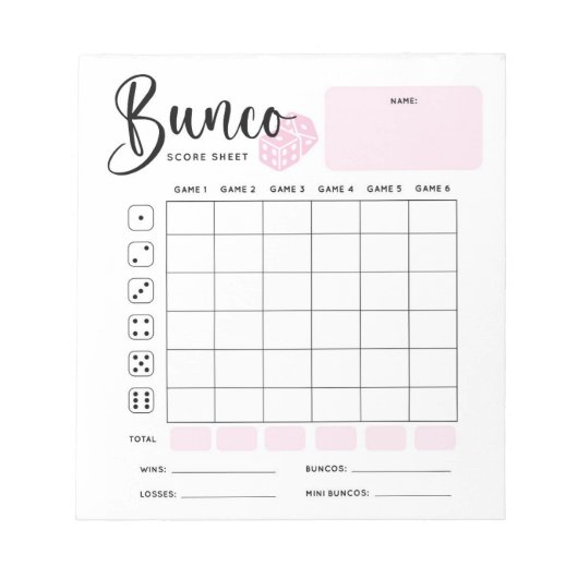 Bunco Score Sheet Pad Notitieblok (Voorkant)
