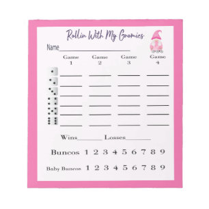 Bunco Score Sheet Pad Schattige Gnome Pink Notitieblok
