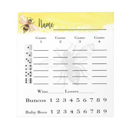 Bunco Score Sheets Bee Notepad Notitieblok (Voorkant)
