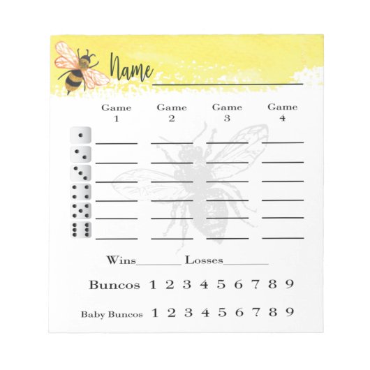 Bunco Score Sheets Bee Notitieblok (Voorkant)