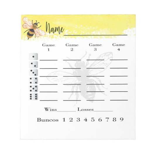 Bunco Score Sheets Bee Notitieblok (Voorkant)