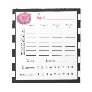 Bunco Score Sheets Black and White Pink Flower Notitieblok