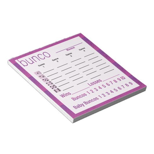 Bunco Score Sheets Paarse roze Modern Notitieblok (Schuin)