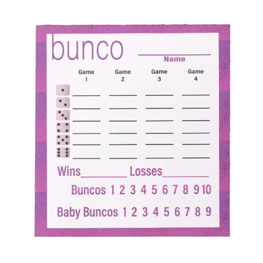Bunco Score Sheets Paarse roze Modern Notitieblok (Voorkant)