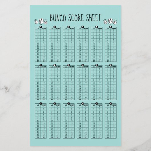Bunco-score - tabelscore voor dijsspel (Achterkant)