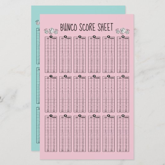 Bunco-score - tabelscore voor dijsspel (Voorkant / Achterkant)