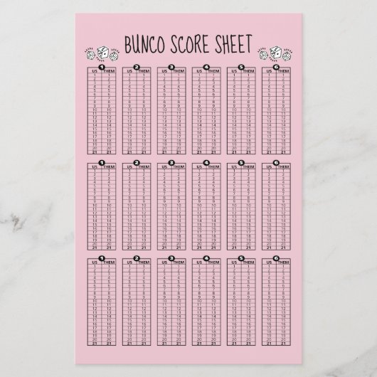 Bunco-score - tabelscore voor dijsspel (Voorkant)