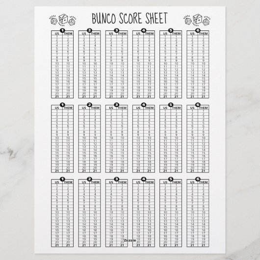 Bunco-score - tabelscore voor dijsspel briefhoofd (Achterkant)