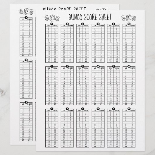 Bunco-score - tabelscore voor dijsspel briefhoofd (Voorkant / Achterkant)