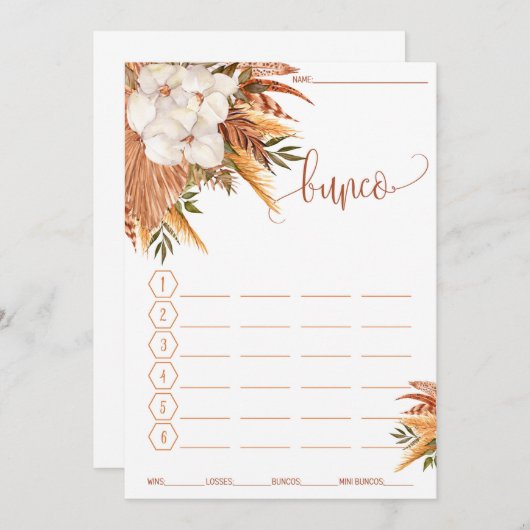 Bunco-scorekaart Herfst Bloemstuk Pampasgras Menu (Voorkant / Achterkant)