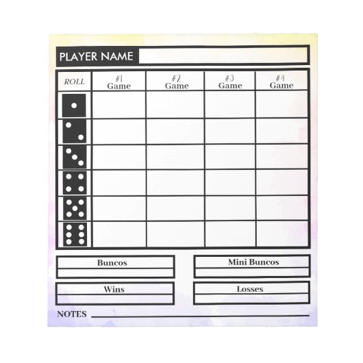 bunco scorekaart notitieblok (Voorkant)
