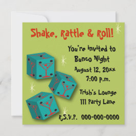 Bunco - Shake, Rattle & Roll Martini Dice Invite Kaart