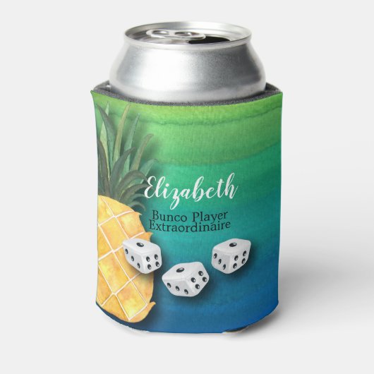 Bunco speler Monogram Strand Ananas Dice Blikjeskoeler (Blikje Achterkant)