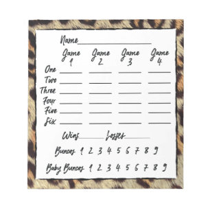 Bunco-spelers Score Blad-blad Afdrukken Notitieblok