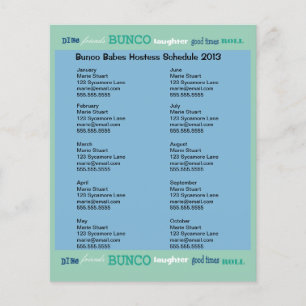 Bunco Subway Hosting Calendar Flyer
